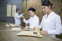 Chinesische Ärzte verpacken Kräuter in traditionelle Apotheken — Stockfoto
