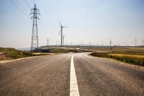 Scenic view of road with electric towers in Hebei province, China — Stock Photo