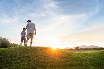 Chinese father and son on meadow — Stock Photo