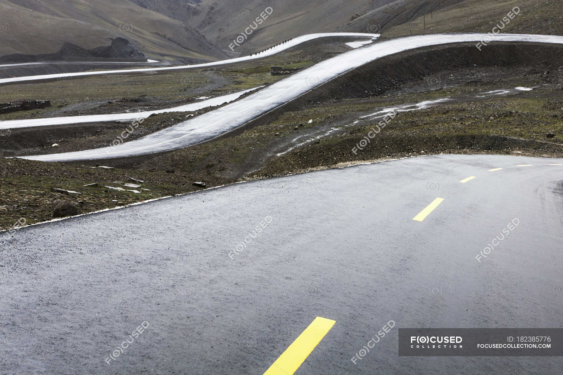Road In Mountains With Hairpin Curve In Tibet China Tranquil