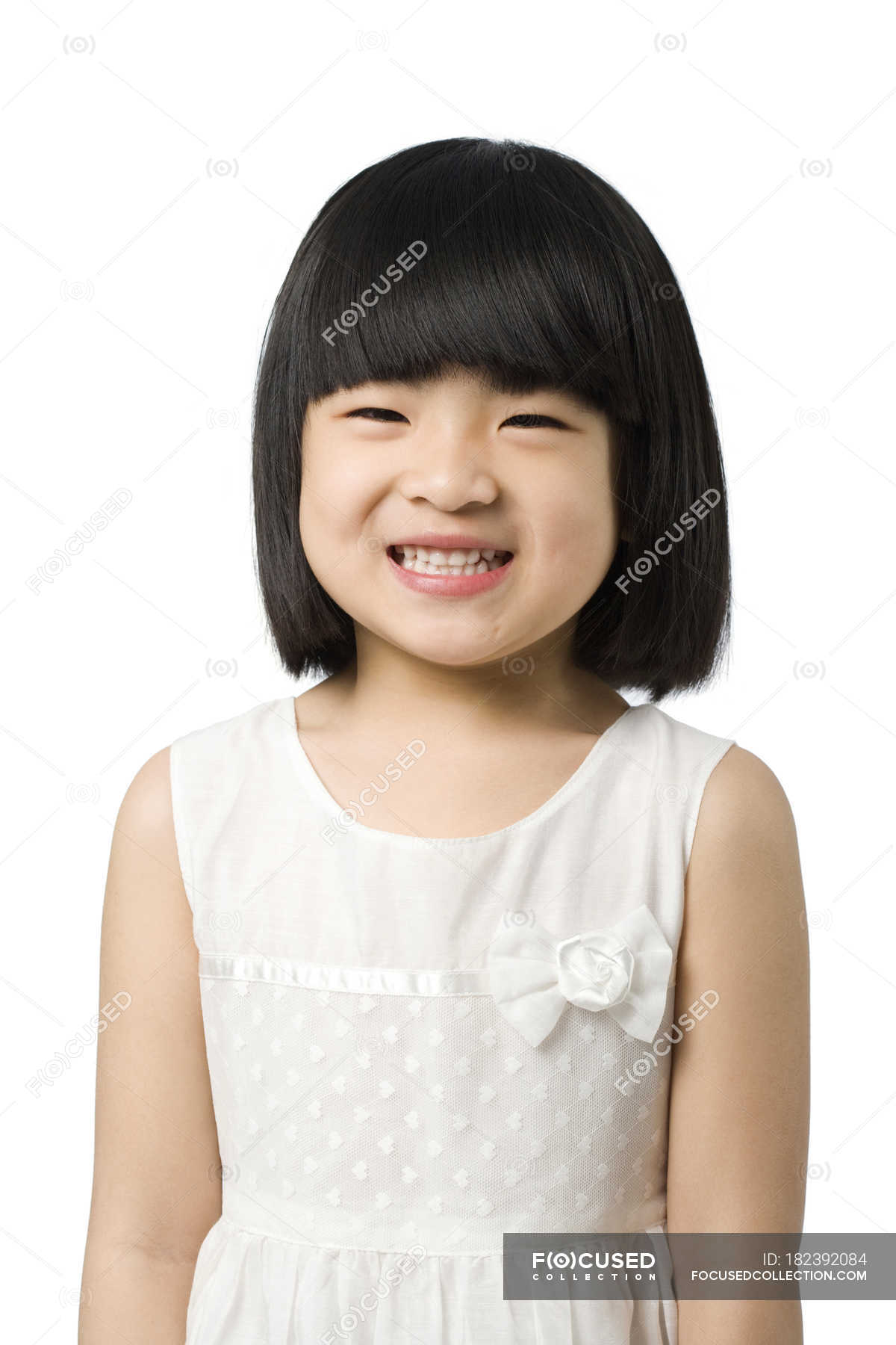 Focused 182392084 Stock Photo Portrait Little Chinese Girl White 