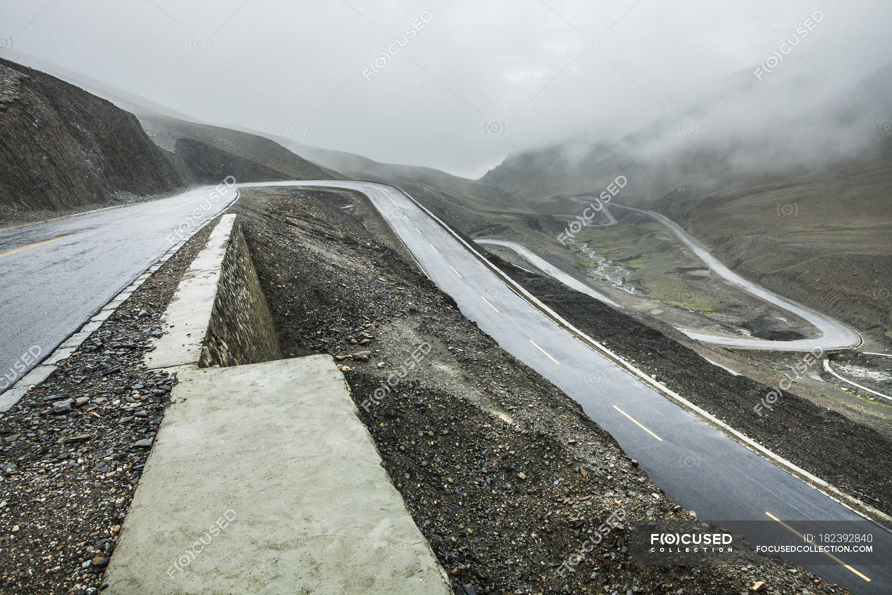 Road In Mountains With Hairpin Curve In Tibet China Tranquil