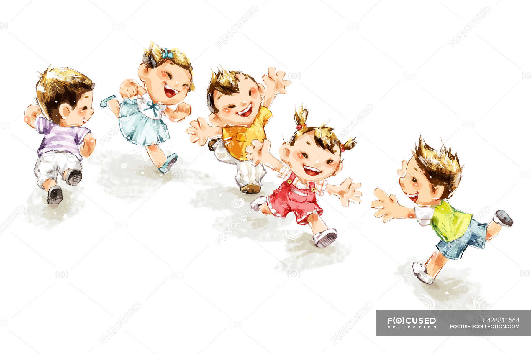 Kids running and smiling isolated on white background — minimal, copy space  - Stock Photo | #428811564