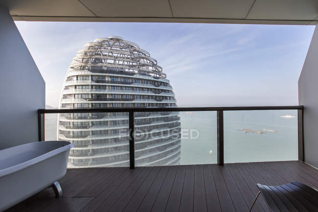 View from bathroom balcony at seaside resort in China — Stock Photo