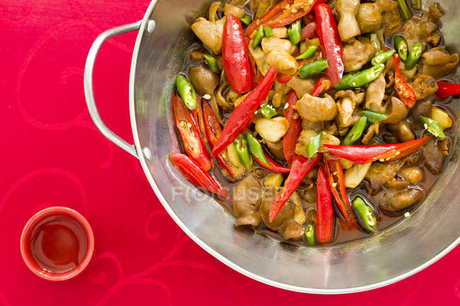 Traditional chinese griddle pork intestines dish — Stock Photo