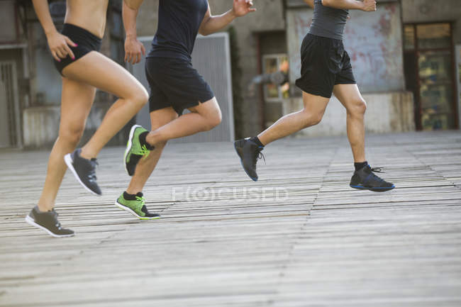 Vista recortada de corredores corriendo en la calle - foto de stock