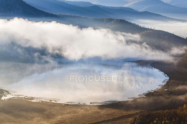 Natural Scenery of Aershan covered by fog,China — Stock Photo