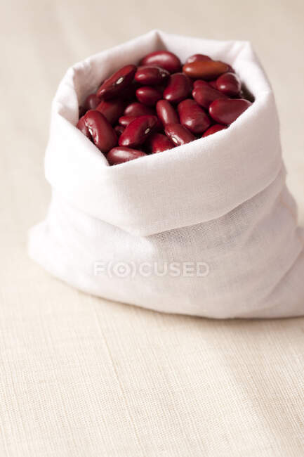 Saco cheio de feijão vermelho, close up shot — Fotografia de Stock