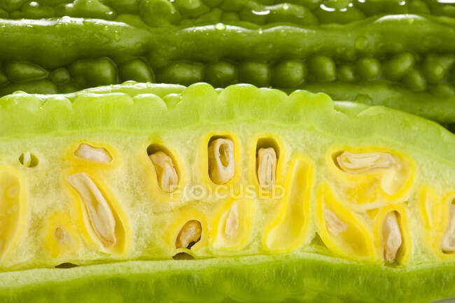 Half of bitter melon fruit, close up shot — Stock Photo