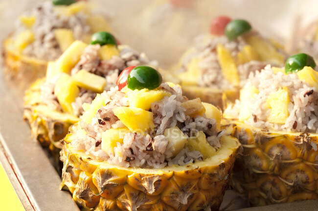 Close up shot of chinese snacks, pineapple rice — Stock Photo