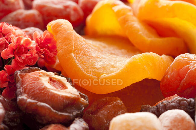 Varias frutas conservadas tradicionales chinas, tiro de cerca - foto de stock