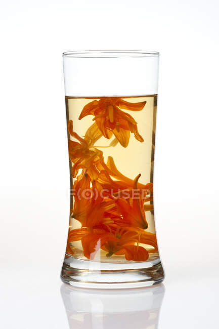 Glass of lily tea isolated on white background — Stock Photo