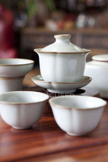 Primer plano del juego de té chino tradicional - foto de stock