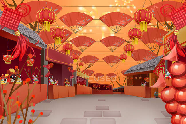Иллюстрация Храм ярмарка для китайской новогодней сцены — стоковое фото