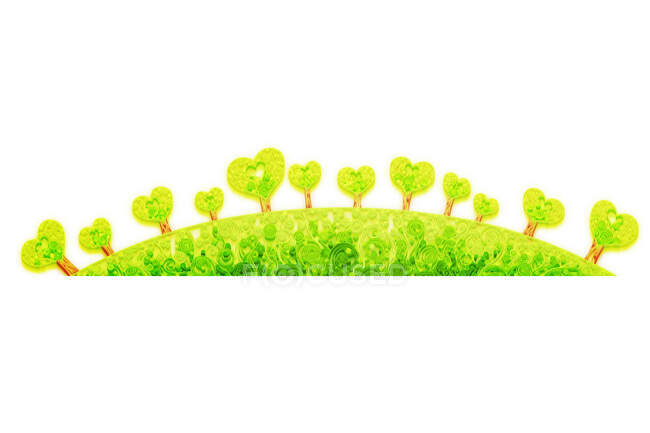 Collina con alberi a forma di cuore verde ed erba — Foto stock