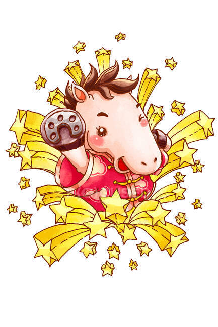 Милая лошадь в традиционной китайской одежде со звездами — стоковое фото