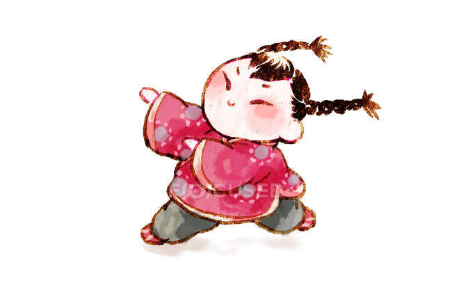 Chica de dibujos animados en ropa tradicional china - foto de stock