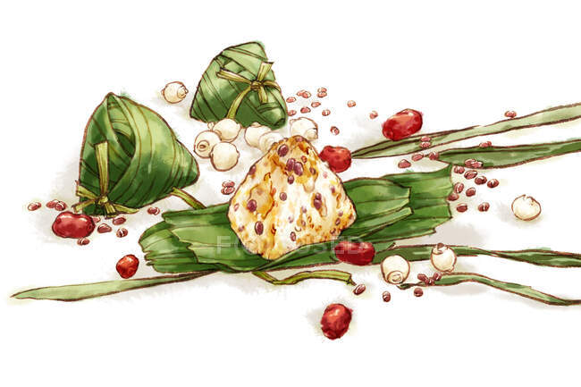 Illustration des chinesischen Essens, Zongzi isoliert auf weißem Hintergrund — Stockfoto