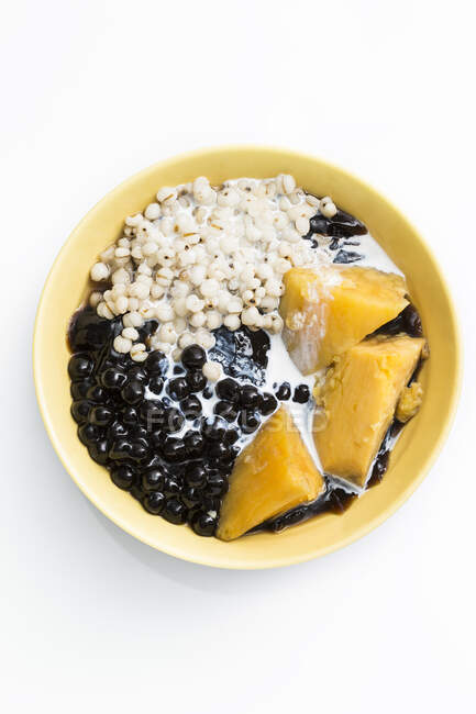 Sweet food bowl with tapioca, top view — Stock Photo