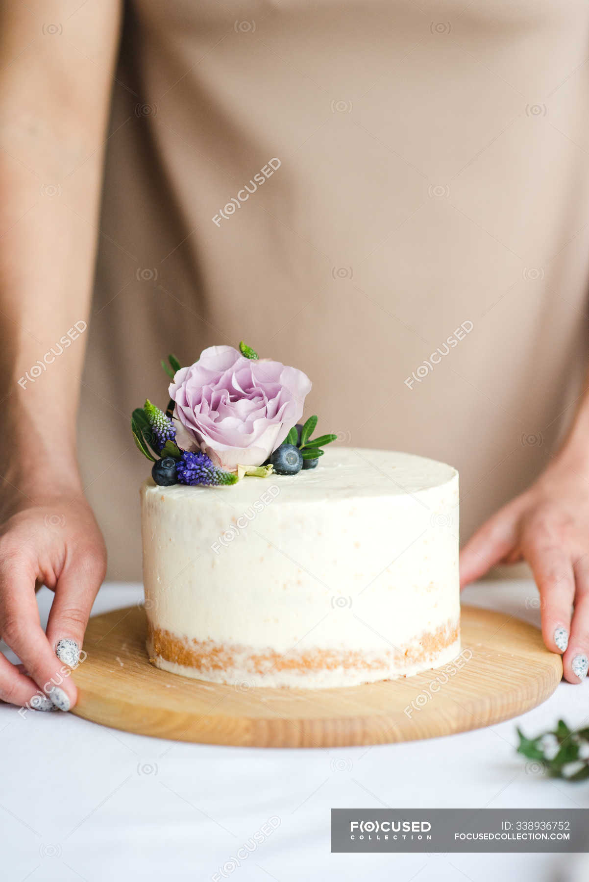 Pastry Chef Preparing Naked Wedding Birthday Cake Candy Maker Decorating Rustic Layer Homemade Cake With Cream Selective Focus Piece Of Cake Vegan Raw Cake Chocolate Decoration Stock Photo 338936752