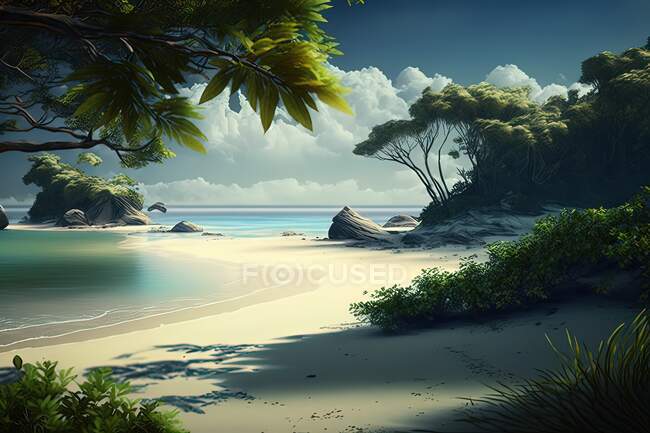 Tropical beach with palm trees and sand — Stock Photo