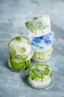 Кубики льоду з квітами і зеленню — стокове фото