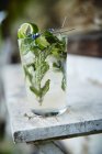 Bevanda fredda con foglie di lime e menta — Foto stock