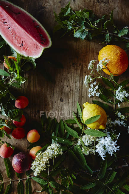 Summer fruits and plants — Stock Photo