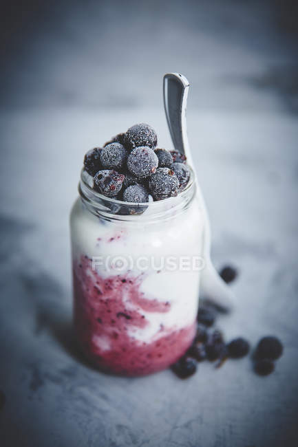 Yogurt with frozen berries — Stock Photo