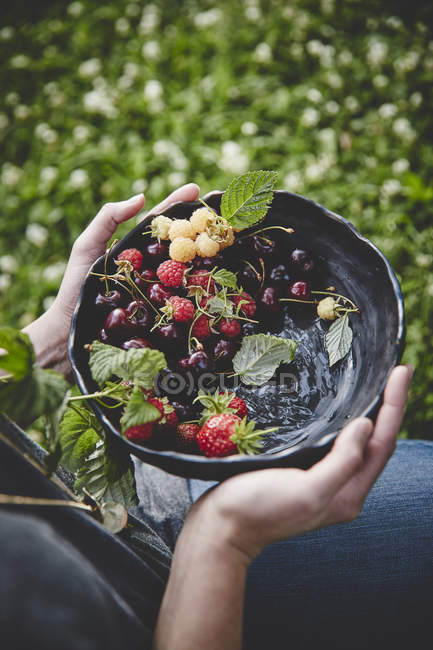 Fresh ripe berries in bowl — Stock Photo