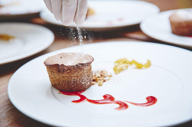 Chef decorated delicious muffin — Stock Photo