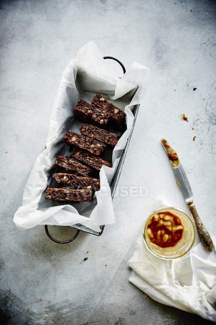 Brownie pieces with nuts — Stock Photo