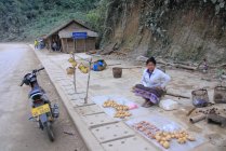 Frau verkauft Gemüse in luang prabang — Stockfoto