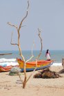 Boats on  Beach, INDIA ,Puducherry (Pondicherry), Union Territory — Stock Photo