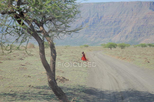 Chico masai con ropa tradicional, Tanzania - foto de stock
