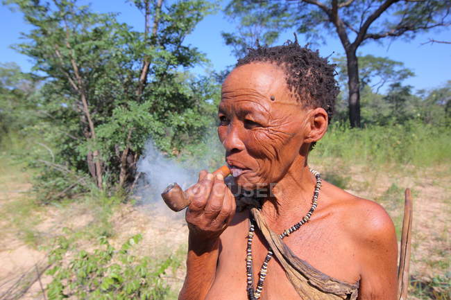 San bushman fumando - foto de stock