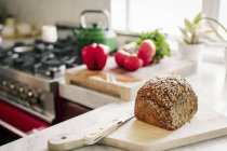 Fresh loaf of baked brown bread — Stock Photo