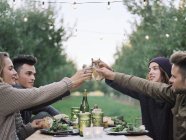 People toasting with a glass of cider — Stock Photo
