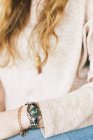 Woman wearing a Boho style bracelet — Stock Photo