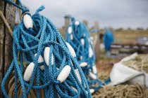 Enredo de cuerda de pescador azul - foto de stock