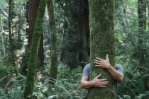 Uomo che abbraccia albero — Foto stock