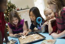 Kinder dekorieren Bio-Weihnachtsplätzchen — Stockfoto