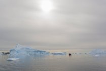 Personas en un bote de goma en la Antártida . - foto de stock