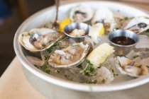 Plate of fresh oysters. — Stock Photo