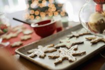 Baking tray of homemade Christmas cookies — Stock Photo