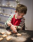 Хлопчик прикрашає різдвяне печиво — стокове фото