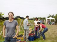 Group of young people, grape pickers — Stock Photo