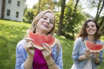 Girl eating watermelon — Stock Photo