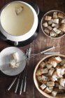 Cheese fondue on table top — Stock Photo