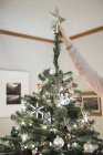 Persona que decora un árbol de Navidad - foto de stock